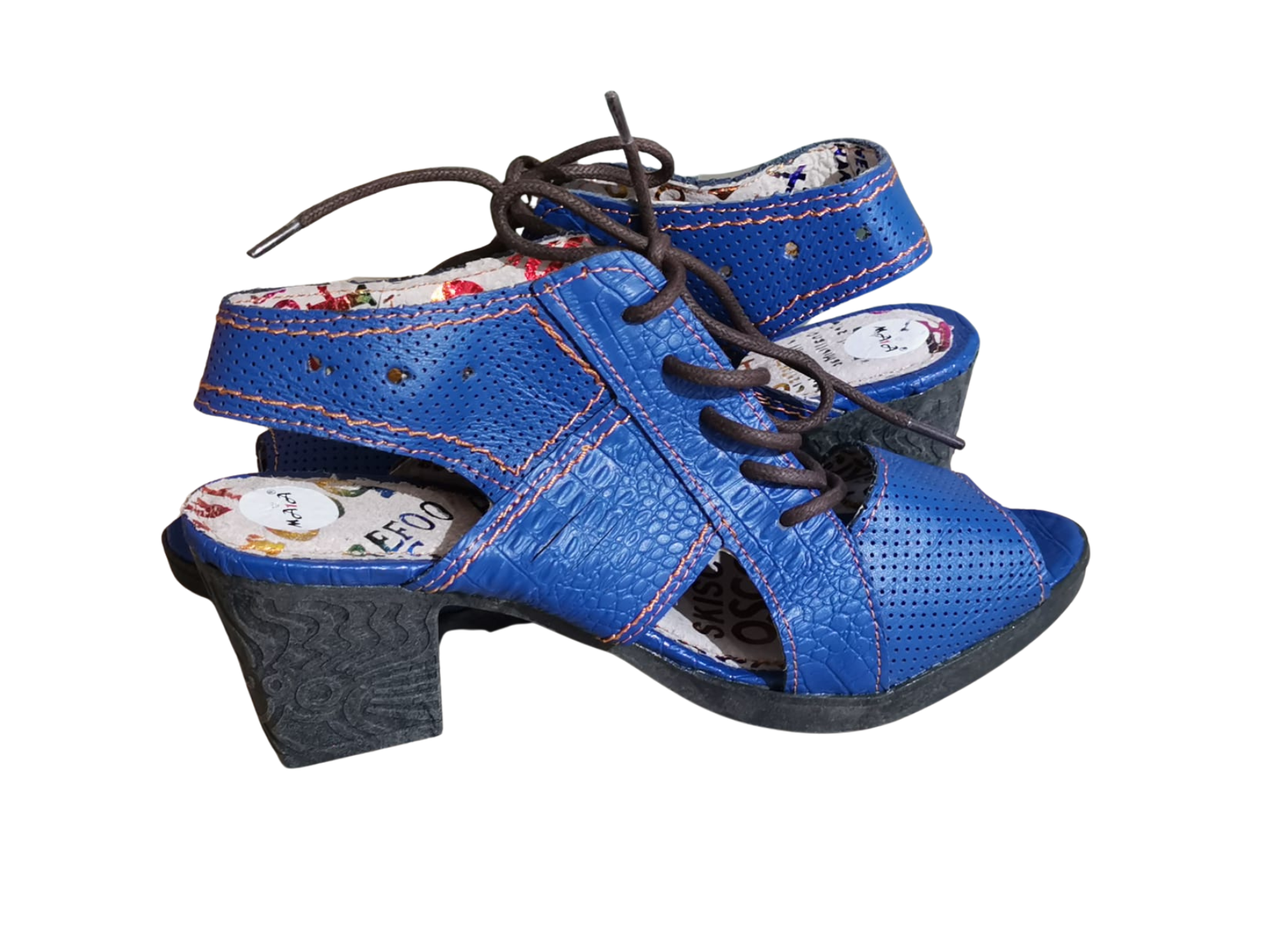 TMA Eyes Sandale cu toc Maia damă – Piele Naturală interior/exterior, închidere cu siret, Toc 6 cm